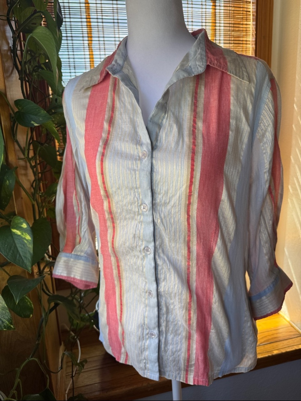 FDJ French Dressing Striped Button-Down Blouse | Size 8 | Pink Blue White